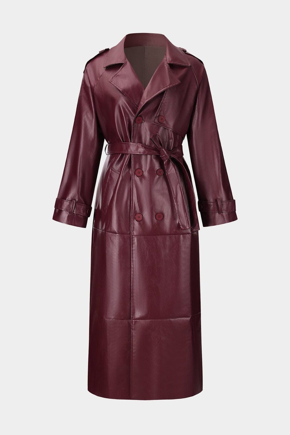 Trench Coat Women - Double-Breasted Belted Trench Coat with Long Sleeves