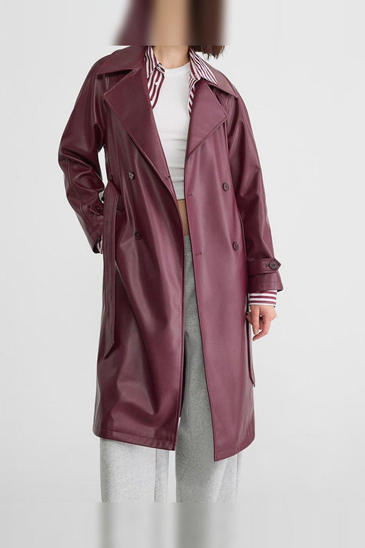 Trench Coat Women - Double-Breasted Button-Front Trench Coat with Long Sleeves