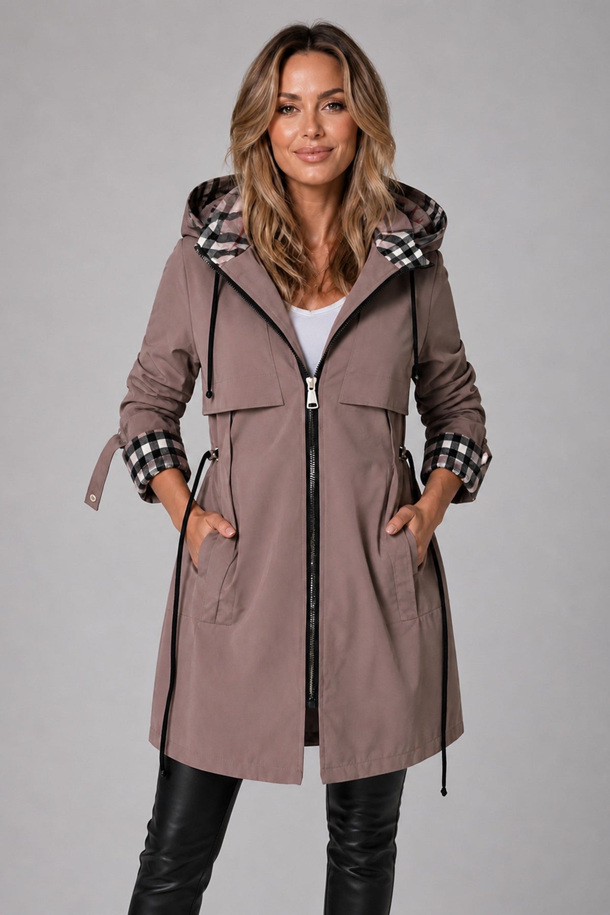 Jacket Women - Belted Lightweight Jacket with Hood