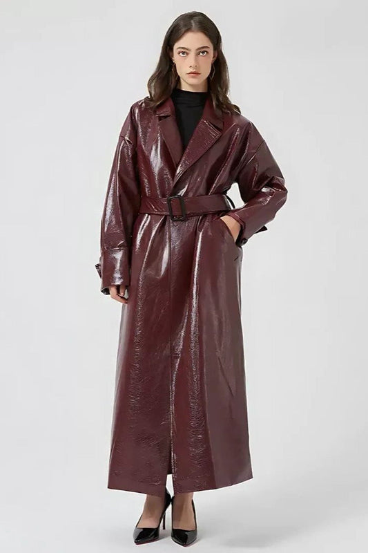 Trench Coat Women - Belted Leather Trench Coat