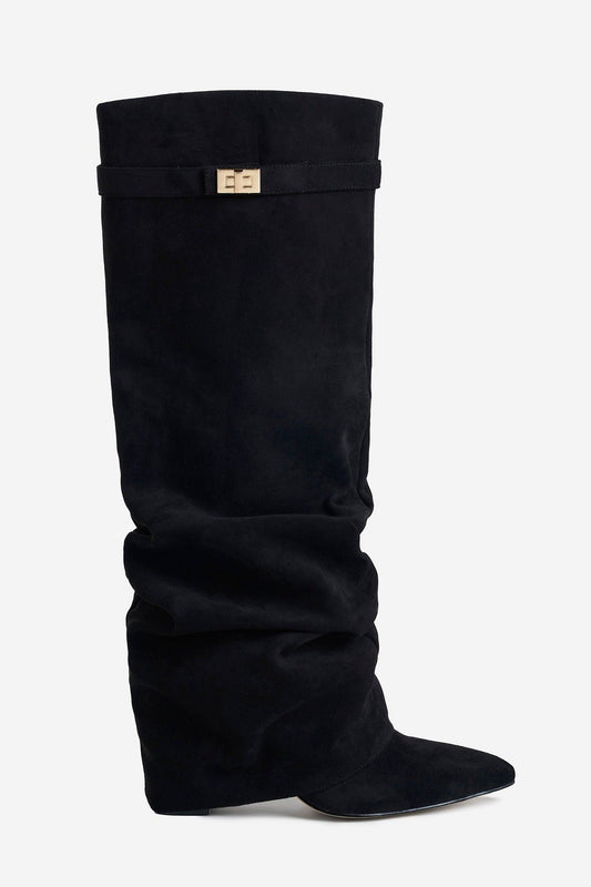 Knee High Boots Women - Fold-Over Knee High Boots with Buckle Detail