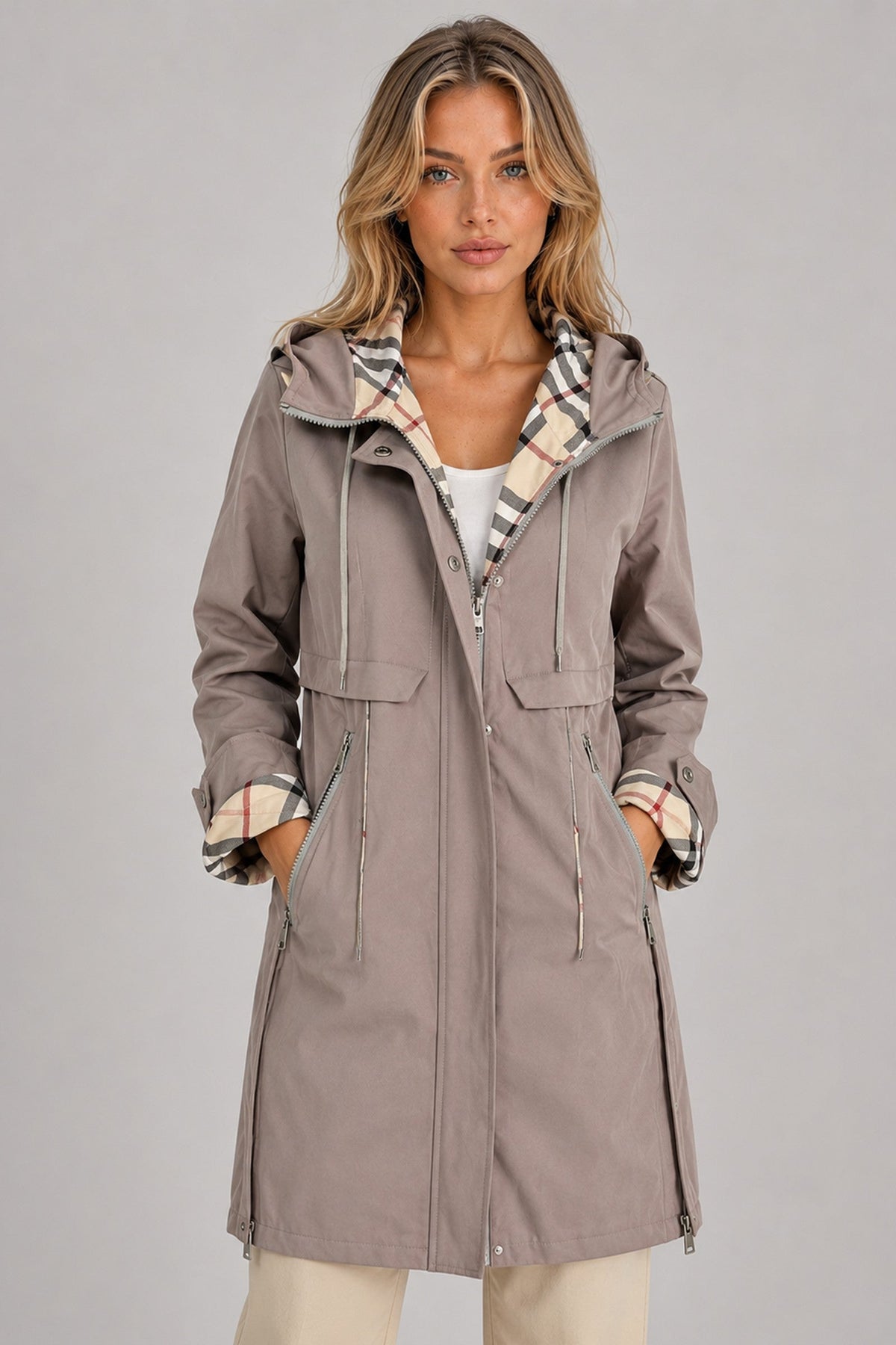 Coat Women - Zip-Front Lightweight Coat with Hood