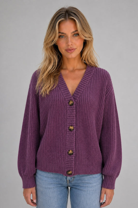 Cardigan Women - Button-Front Chunky Knit Cardigan with V-Neckline