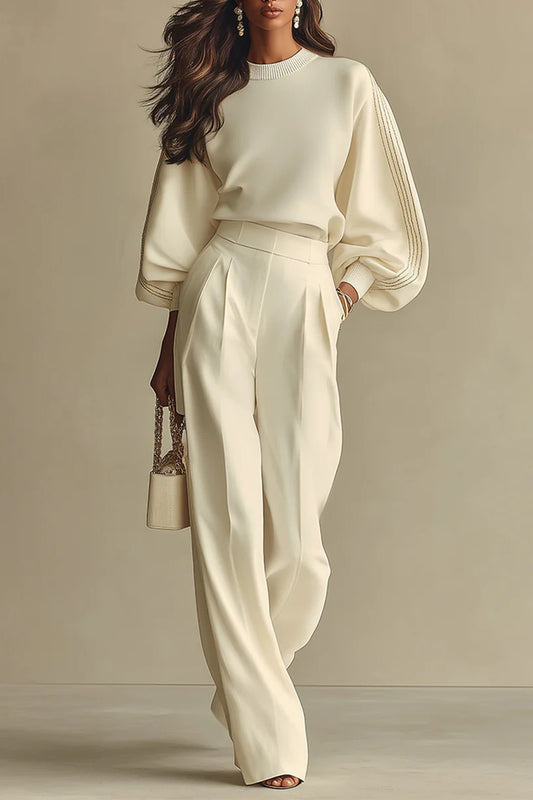 Set Women - Ribbed Knit Outfit with Crew Neck