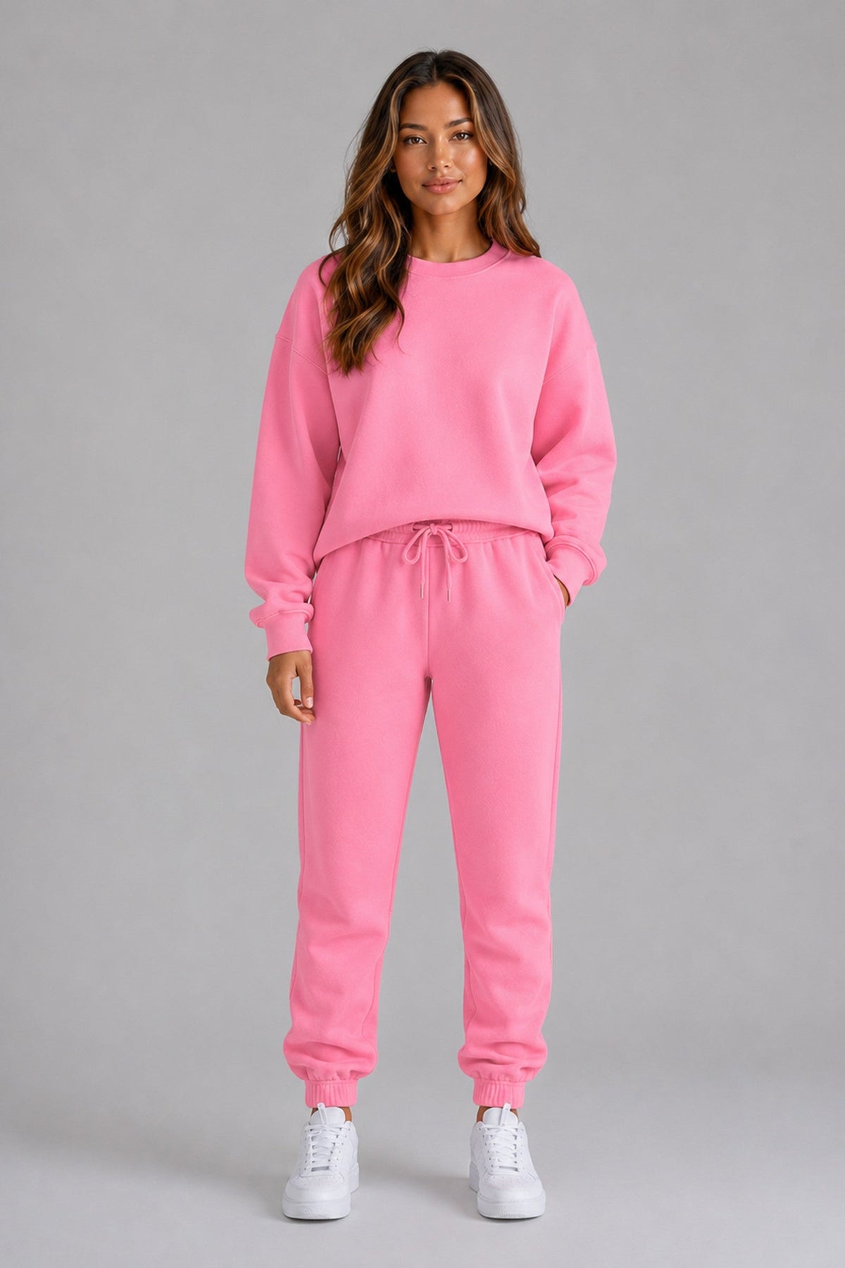 Tracksuit Set Women - Belted Oversized Tracksuit with Crew Neck
