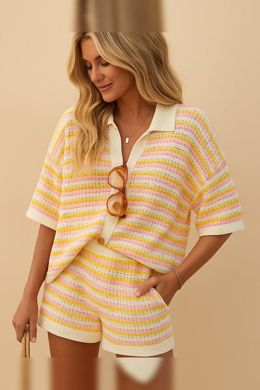 Set Women - Knit Breathable Outfit with Shorts