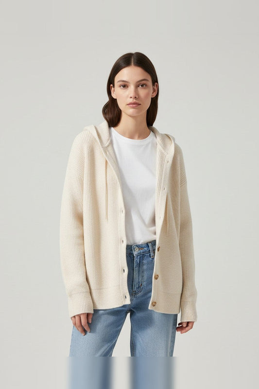 Jacket Women - Knit Relaxed Fit Jacket with Hood