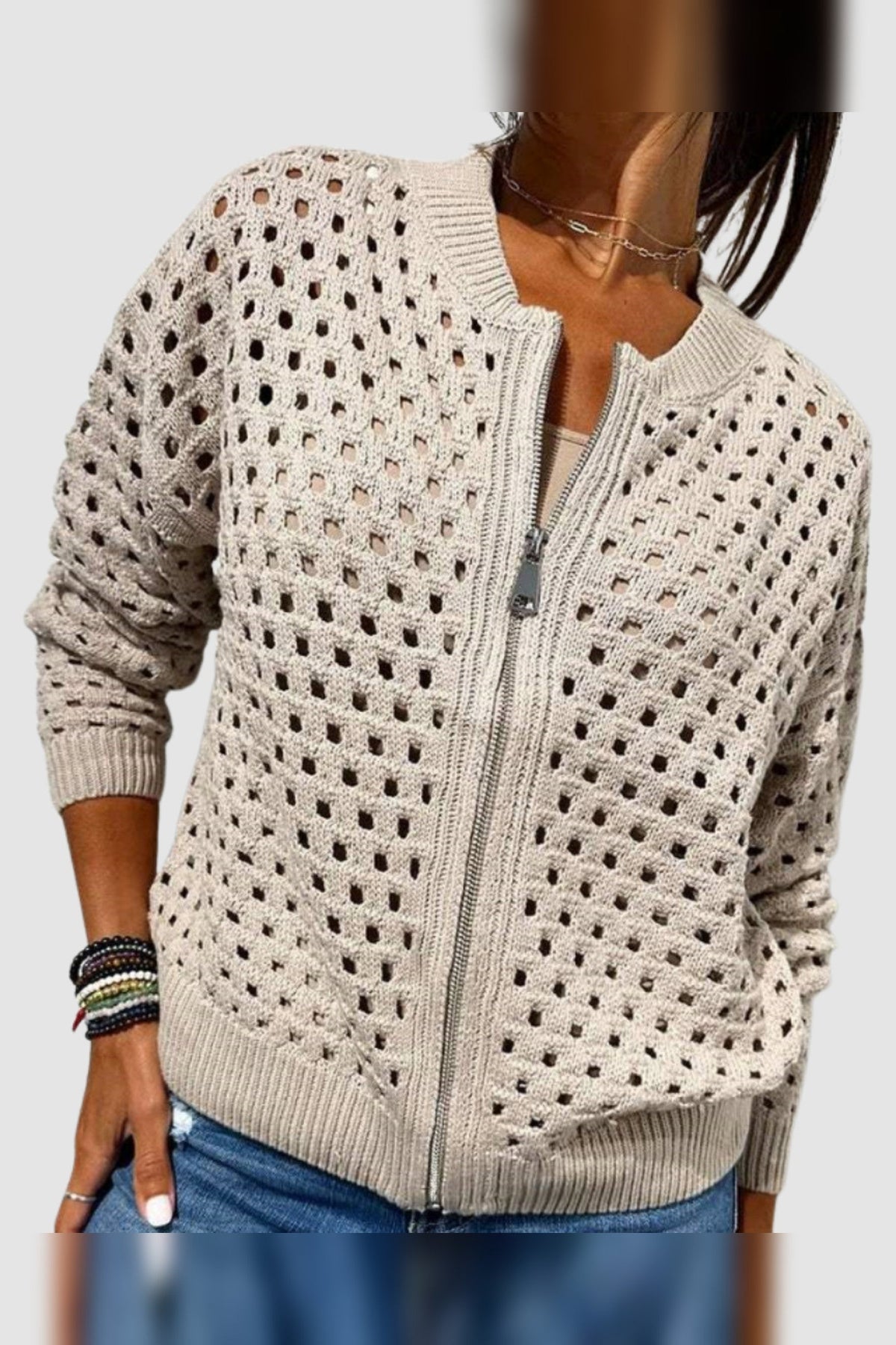 Cardigan Women - Zip-Front Breathable Cardigan