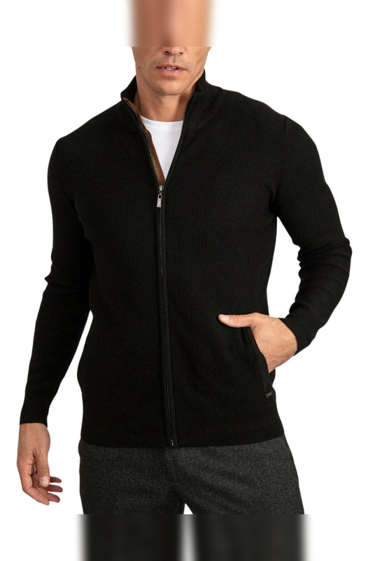 Jacket Men - Cotton Knit Jacket with Stand Collar