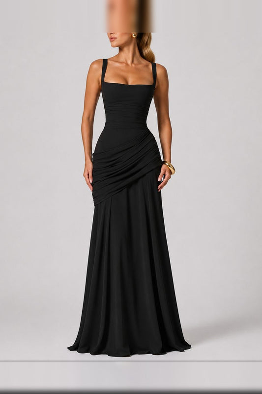 Maxi Dress Women - Ruched Fit Maxi Dress with Square Neck