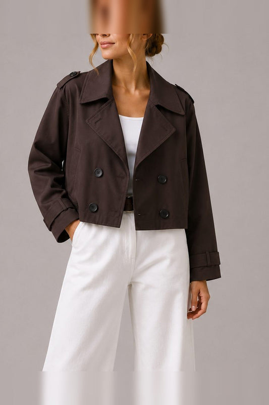 Coat Women - Double-Breasted Cropped Coat