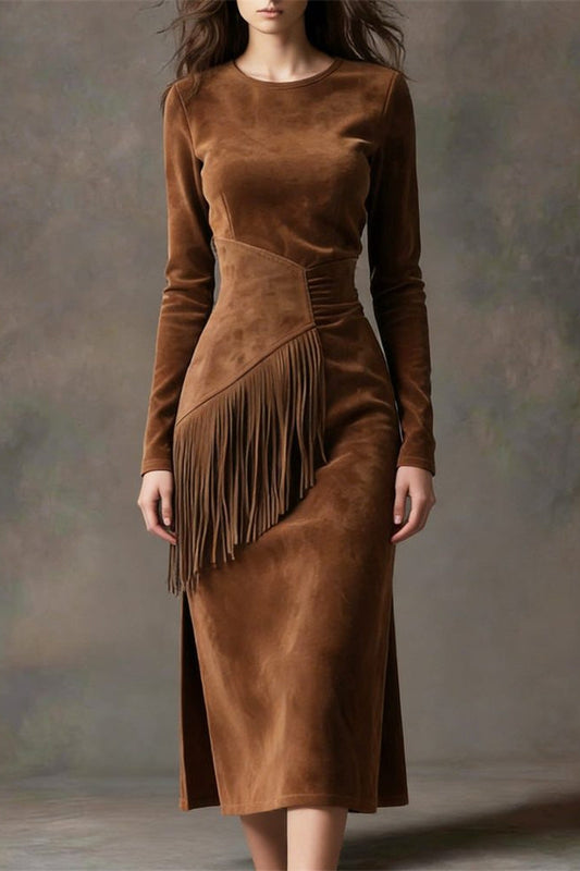 Midi Dress Women - Fringe Midi Dress with Belt