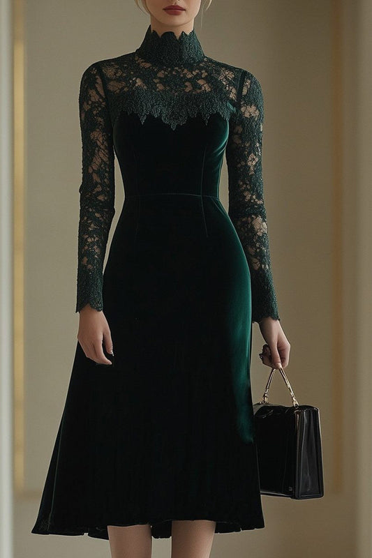 Midi Dress Women - A-Line Velvet Midi Dress