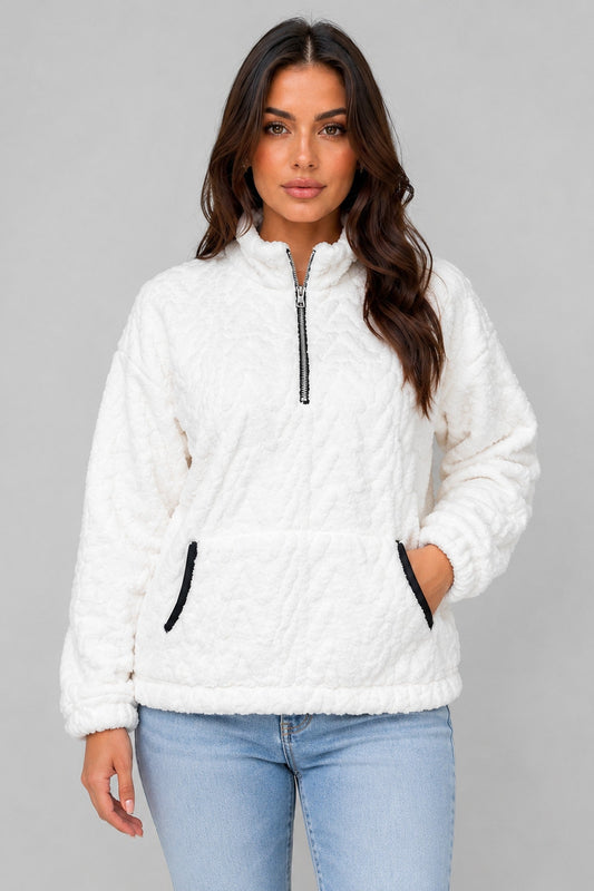 Jacket Women - Half Zip Plush Jacket with High Neck