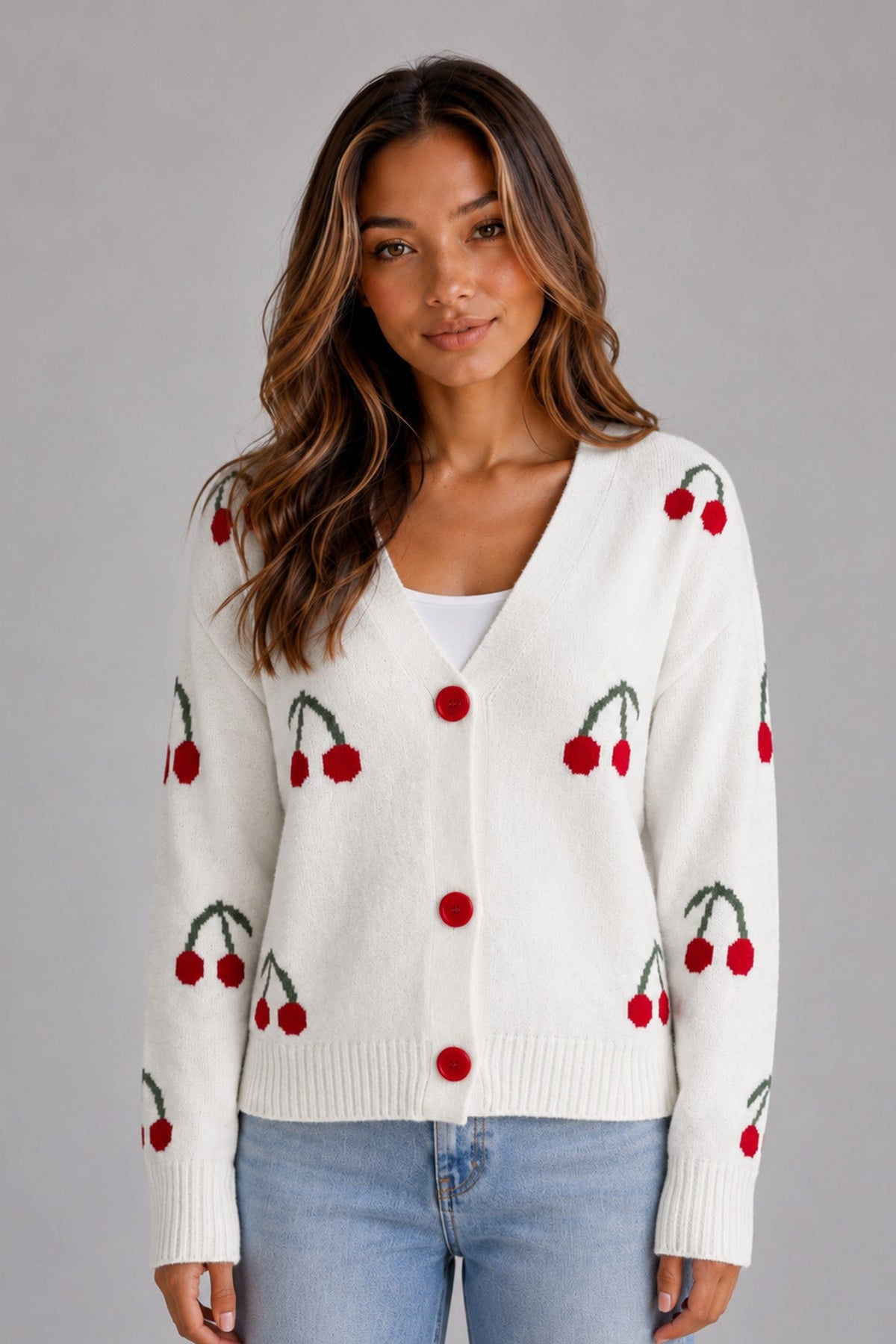 Cardigan Women - Cherry Soft Cardigan with Print