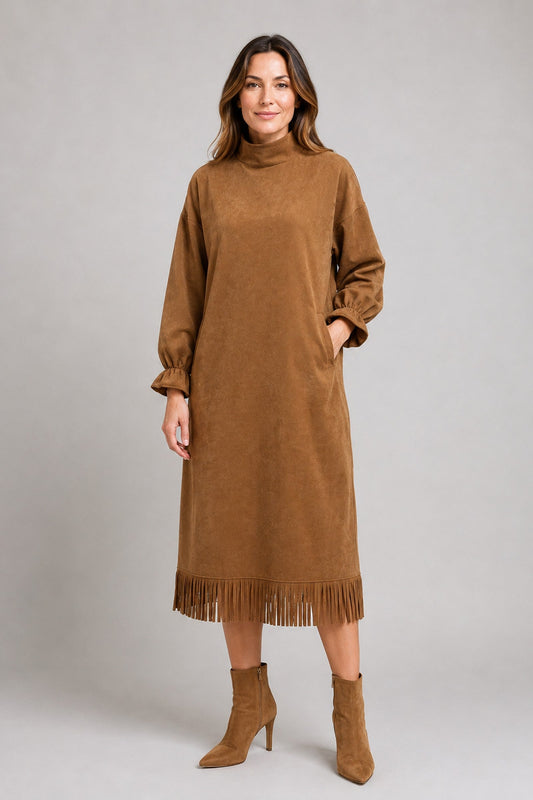 Midi Dress Women - Fringe Midi Dress with Hem