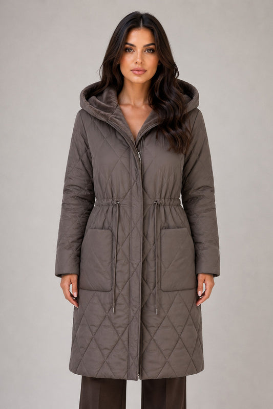Coat Women - Faux Fur Long Coat with Collar