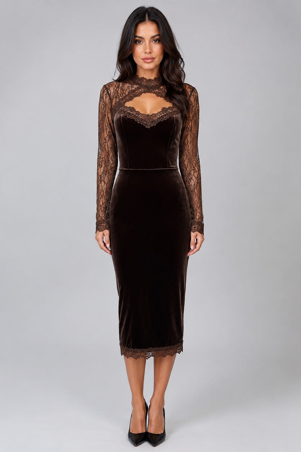 Midi Dress Women - Velvet Lace Midi Dress