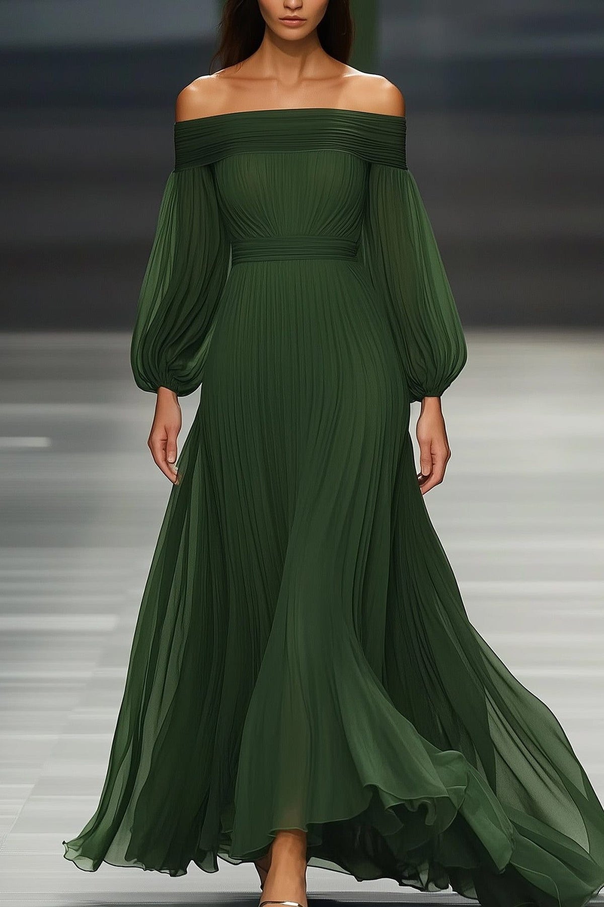 Maxi Dress Women - Off-Shoulder Pleated Maxi Dress