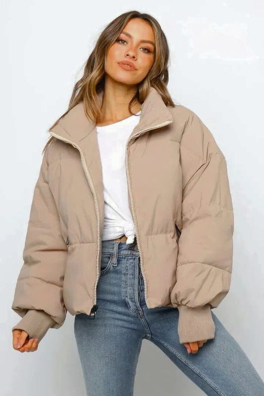 Jacket Women - Quilted Puffer Jacket with Zip Front