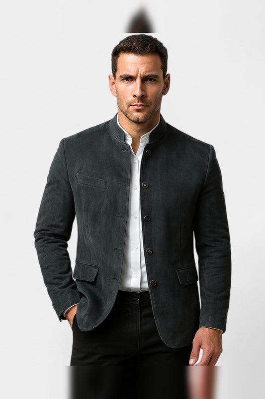 Blazer Men - Slim Fit Suede Look Blazer with Notch Lapels