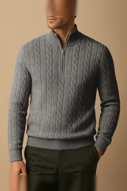 Jumper Men - Cable Knit Jumper with Half Zip Neckline