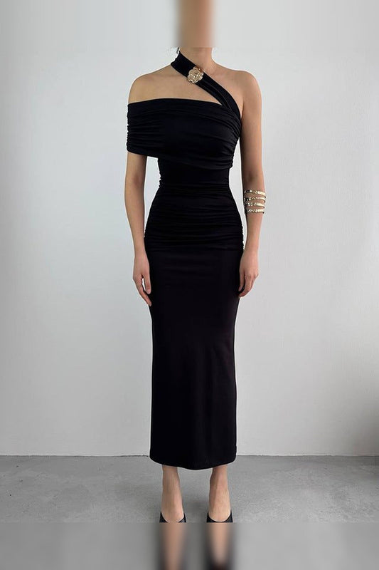 Maxi Dress Women - Asymmetric One-Shoulder Maxi Dress with Ruched Bodice