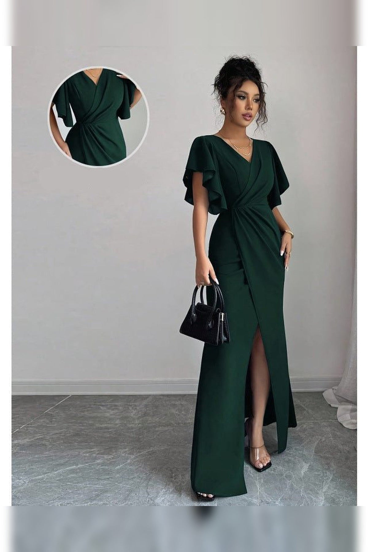 Maxi Dress Women - Wrap Maxi Dress with Flutter Sleeves