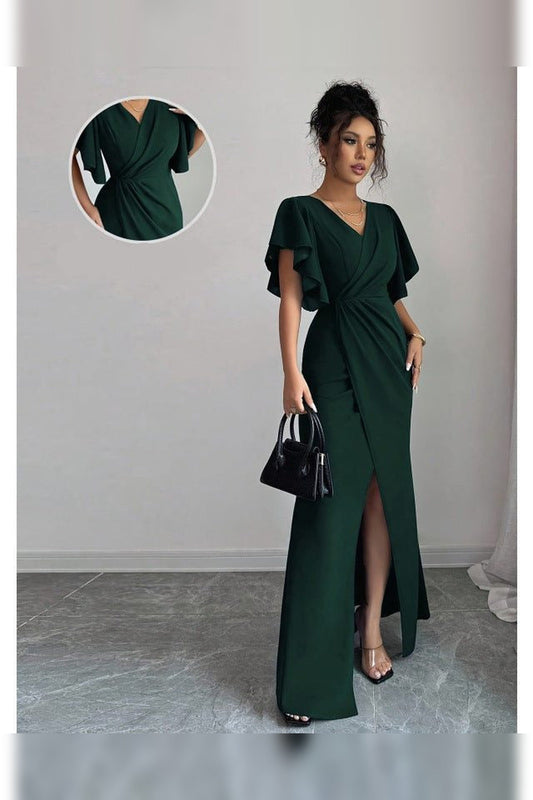 Maxi Dress Women - Wrap Maxi Dress with Flutter Sleeves