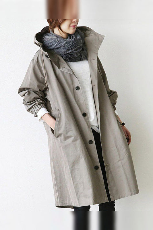 Raincoat Women - Oversized Hooded Raincoat with Snap Button Front