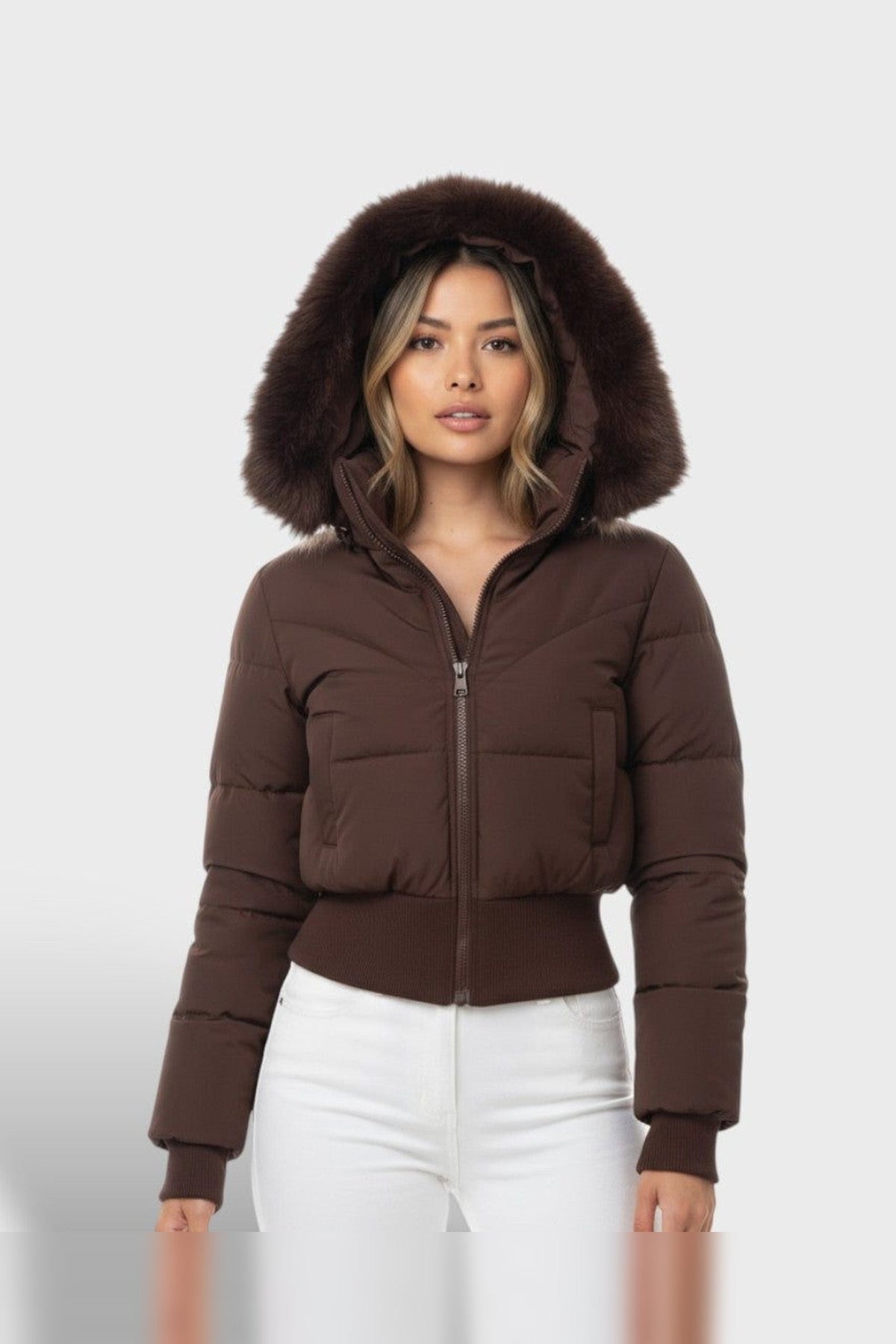 Jacket Women - Cropped Puffer Jacket with Ribbed Cuffs