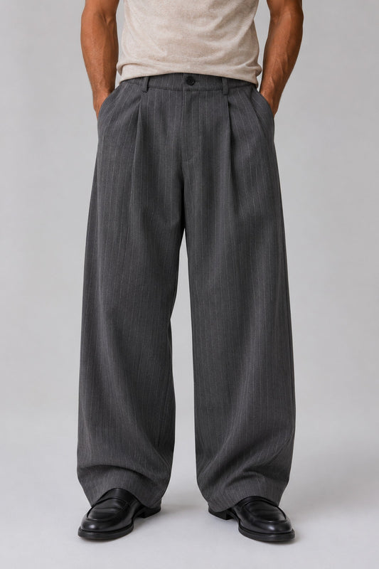 Trousers Men - Pinstripe Wide Leg Trousers with Tailored Finish