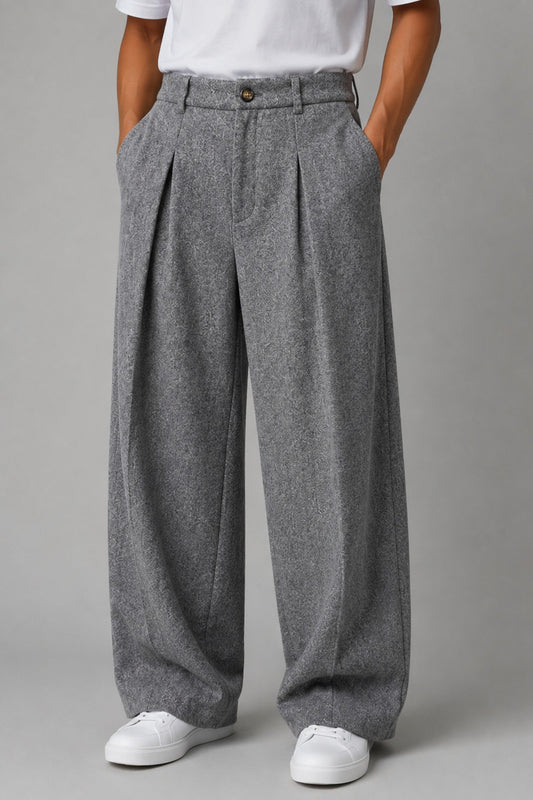 Trousers Men - Wide Leg Trousers with Pleat Detail