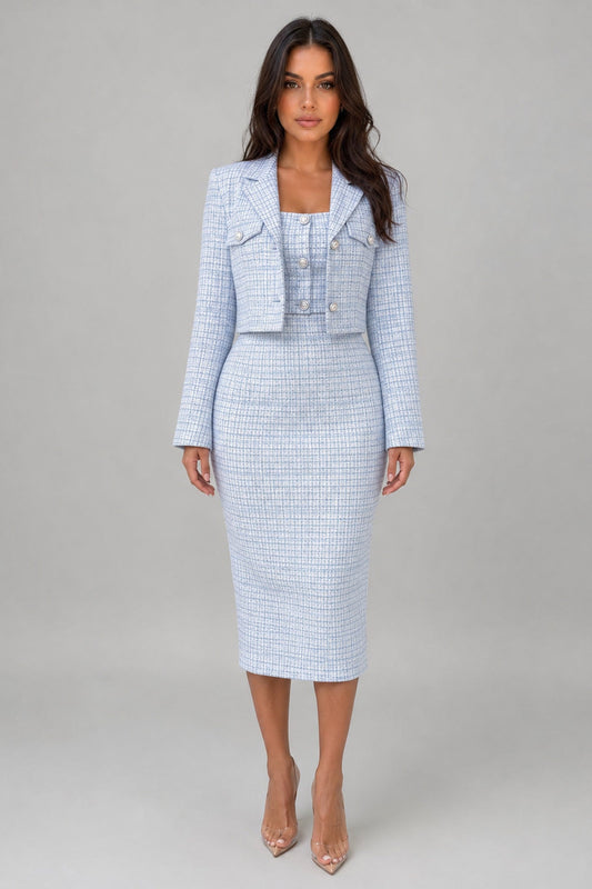 Set Women - Tweed Two-Piece Set with Sleeveless Midi Dress and Cropped Blazer
