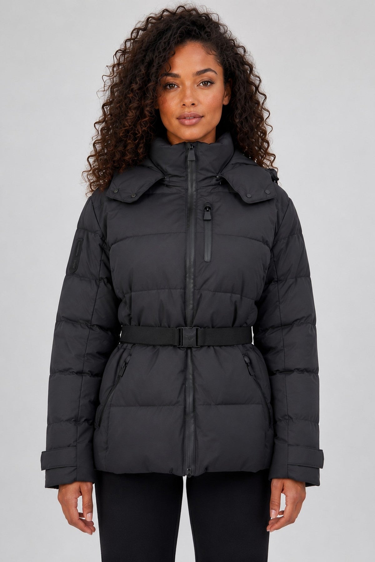 Jacket Women - Belted Hooded Puffer Jacket with Removable Belt