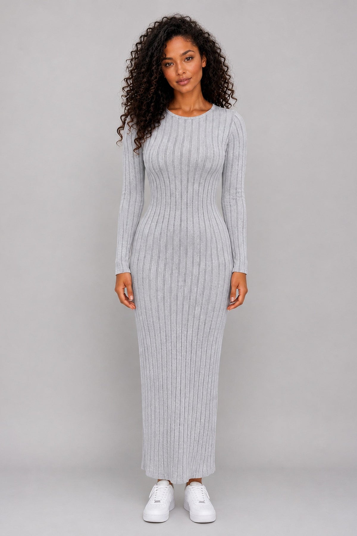 Maxi Dress Women - Ribbed Knit Maxi Dress with Scoop Neckline