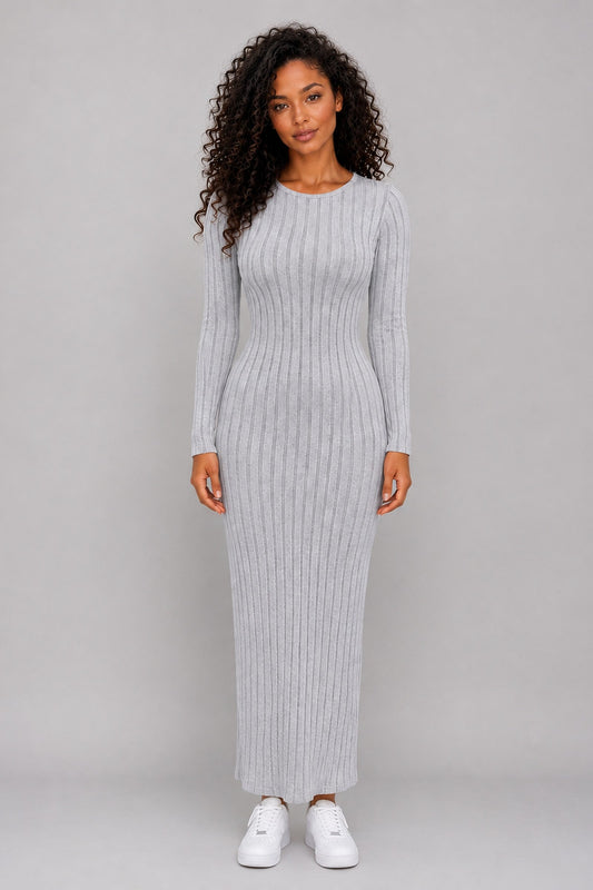 Maxi Dress Women - Ribbed Knit Maxi Dress with Scoop Neckline