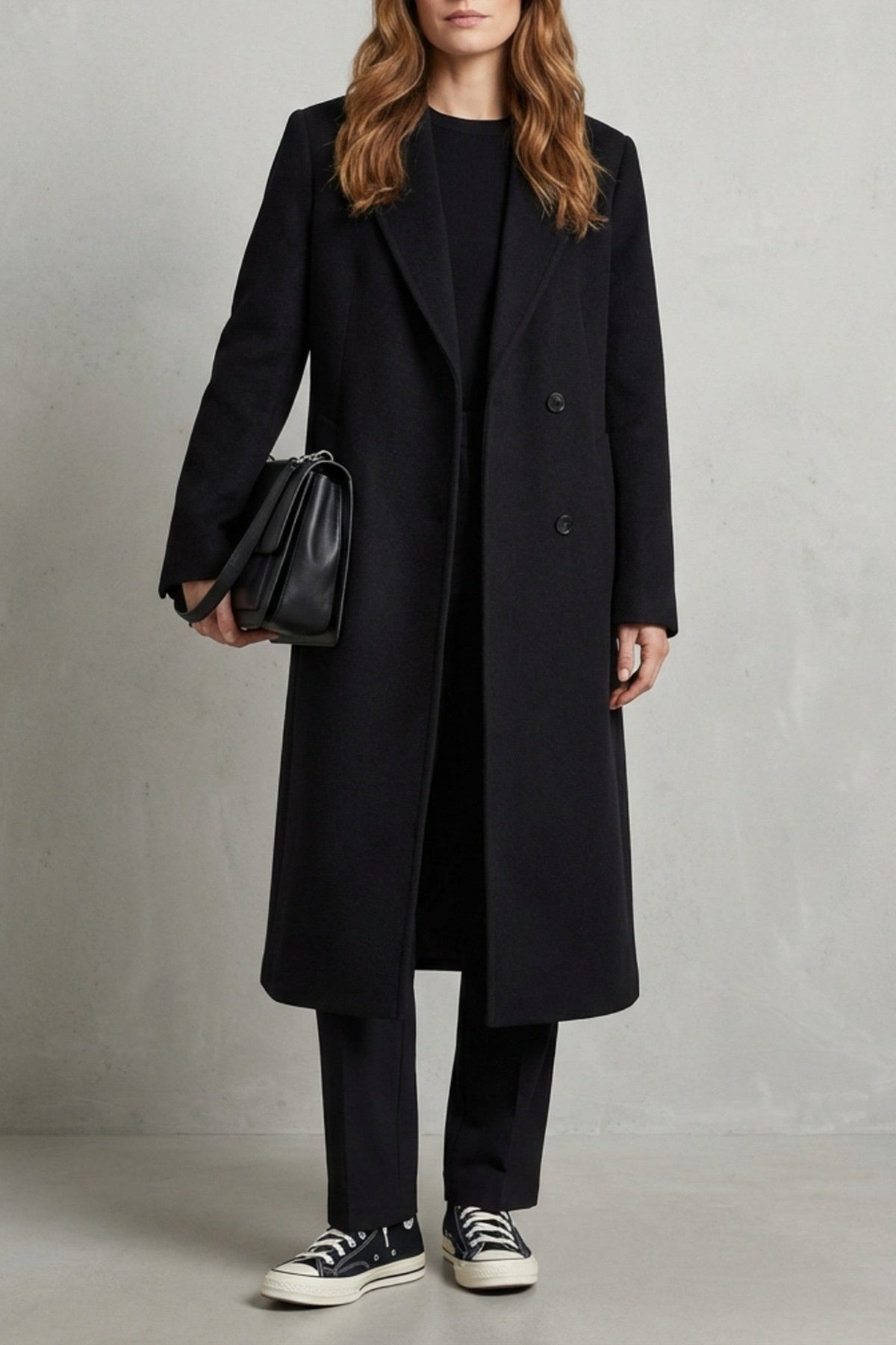 Coat Women - Wool Blend Overcoat with Herringbone Weave