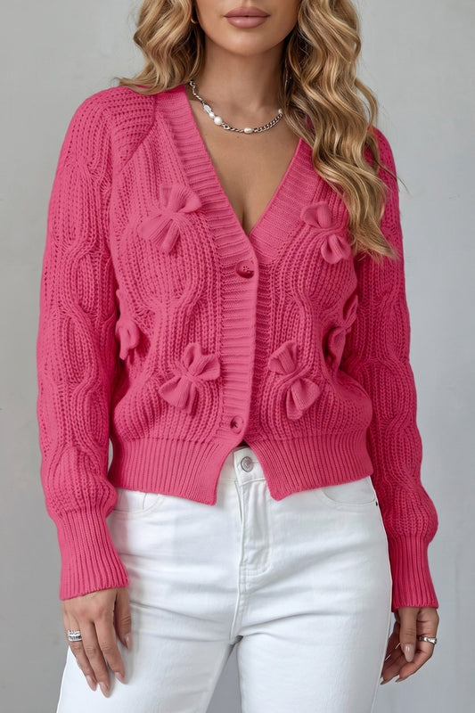 Cardigan Women - Bow Detail Knit Cardigan with Button Front