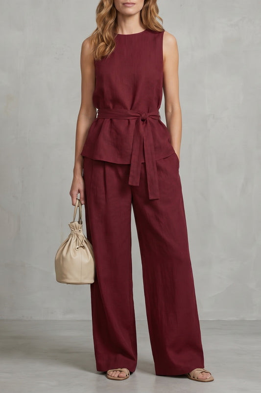 Set Women - Two-Piece Outfit with Sleeveless Top and Tie Waist