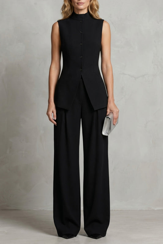 Set Women - Draped Two-Piece Outfit with Wide Leg Trousers