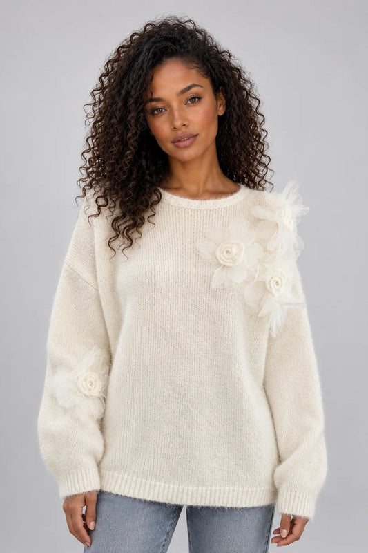 Jumper Women - Floral Knit Jumper with 3D Flower Appliqué