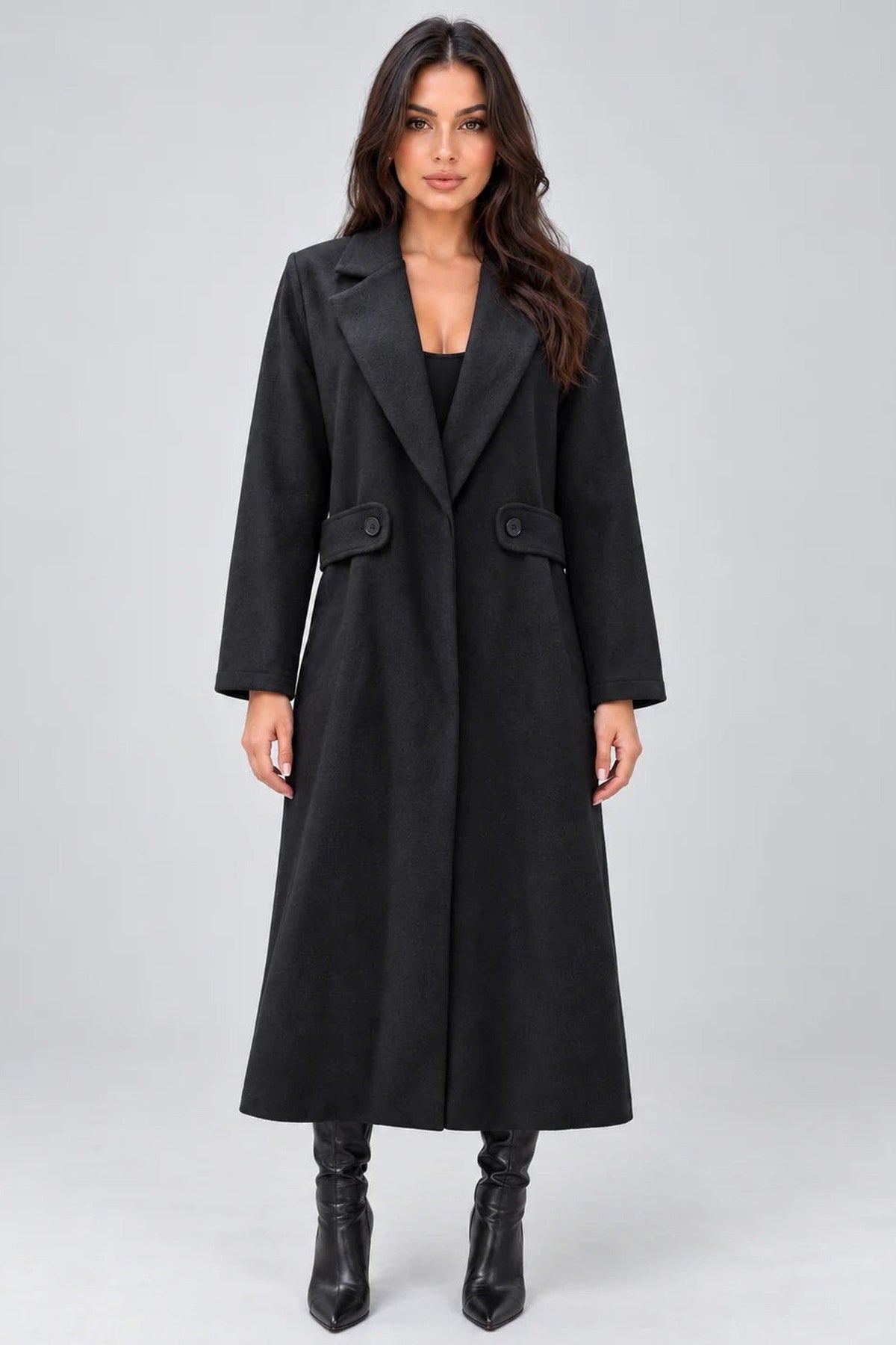 Coat Women - Longline Tailored Coat with Notched Lapels