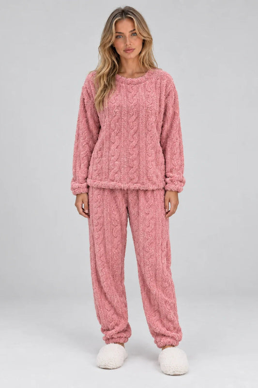 Pyjama Set Women - Thermal Fleece Pyjama Set with Cable Texture