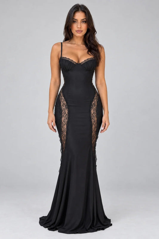 Maxi Dress Women - Lace Panel Maxi Dress with Sweetheart Neckline