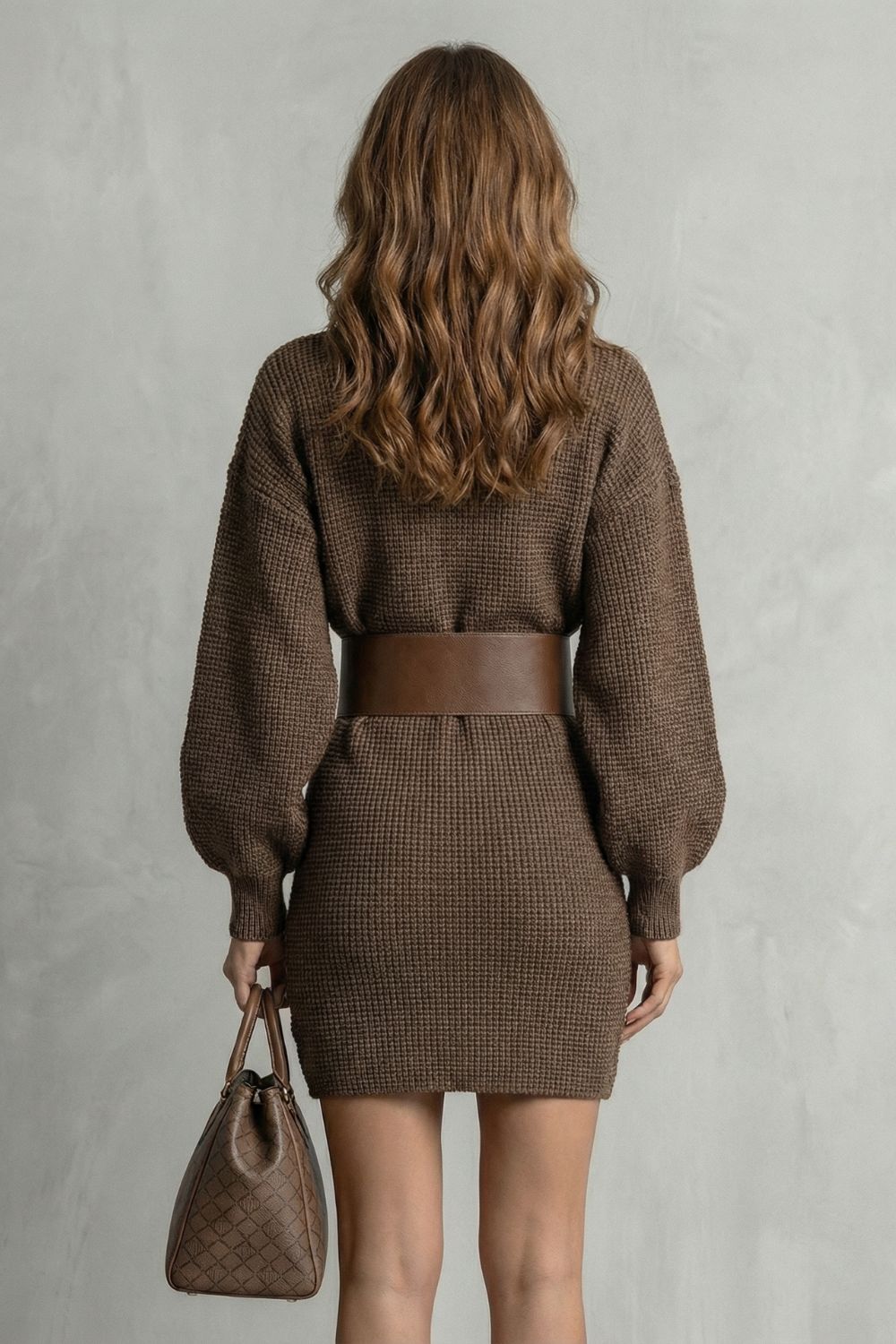 Mini Dress Women - Structured Knit Mini Dress with Balloon Sleeves