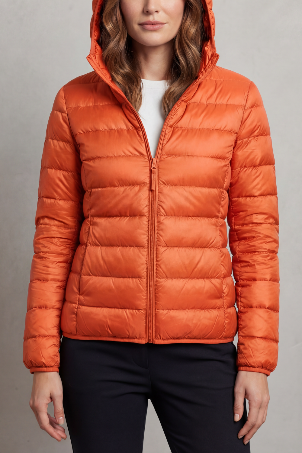 Jacket Women - Packable Puffer Jacket with Hood and Zip Front