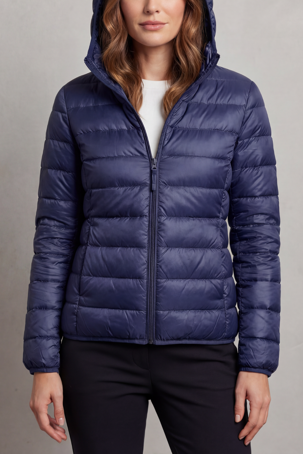 Jacket Women - Packable Puffer Jacket with Hood and Zip Front