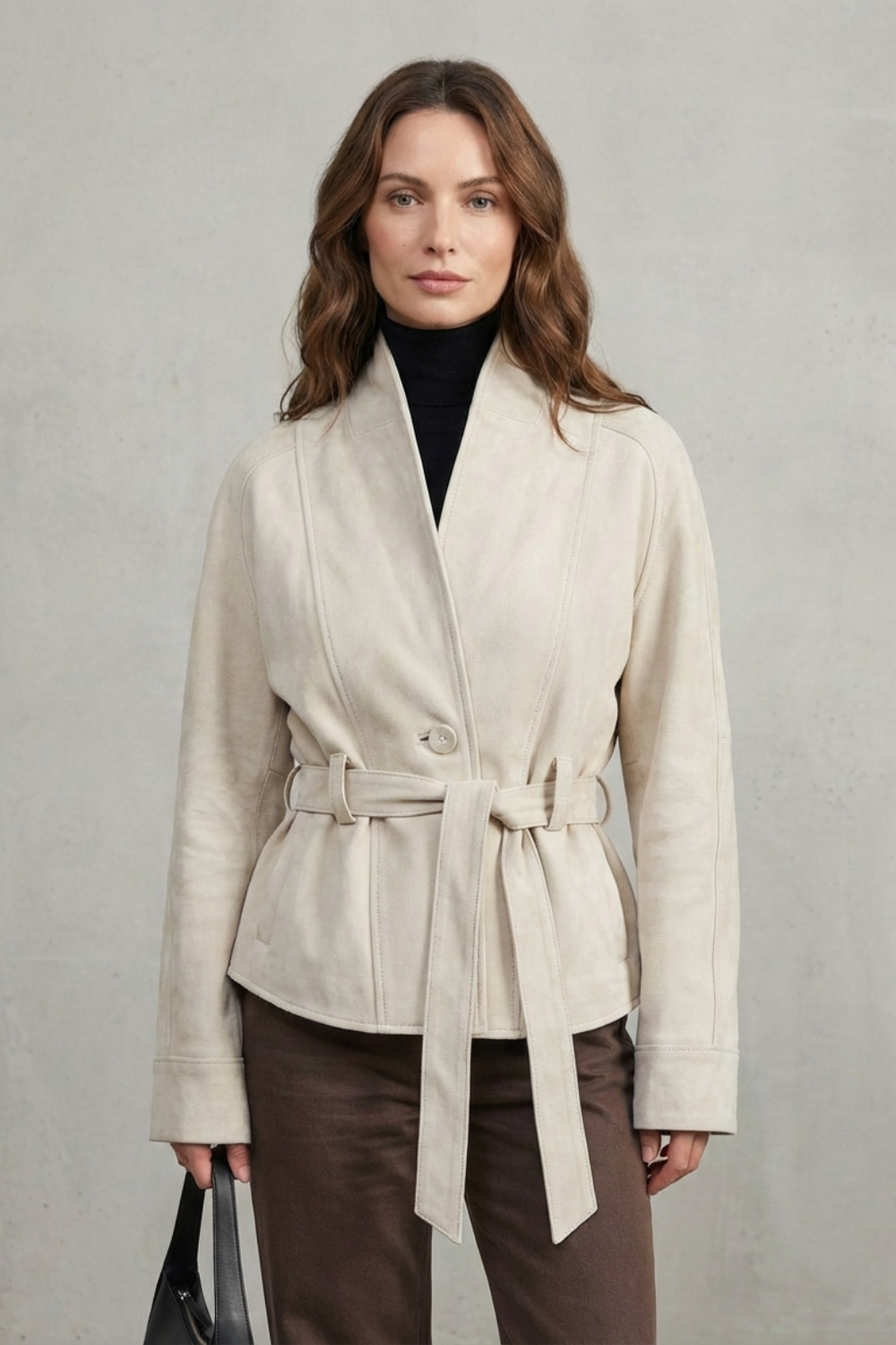 Coat Women - Wool Blend Coat with Double-Breasted Front