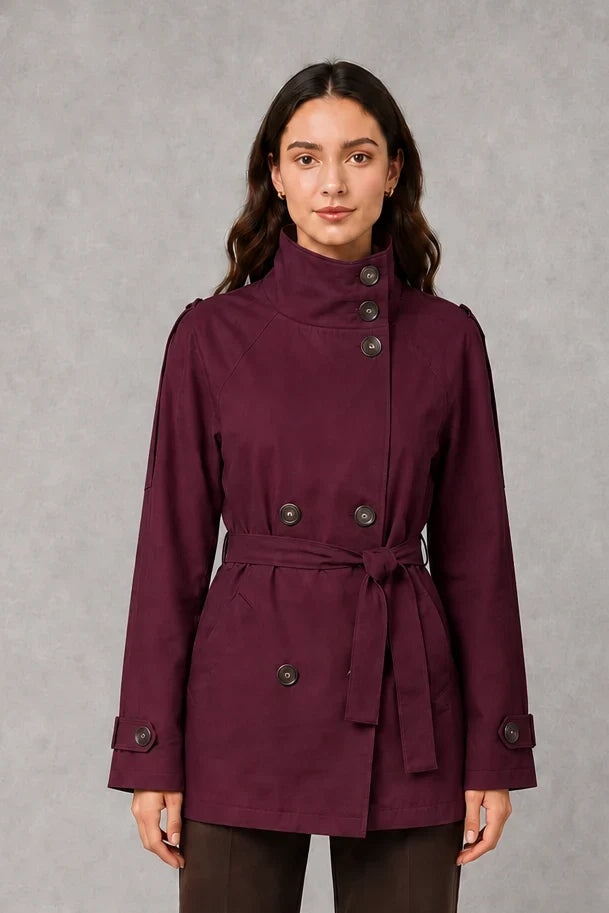 Jacket Women - Cropped Belted Jacket with High Collar